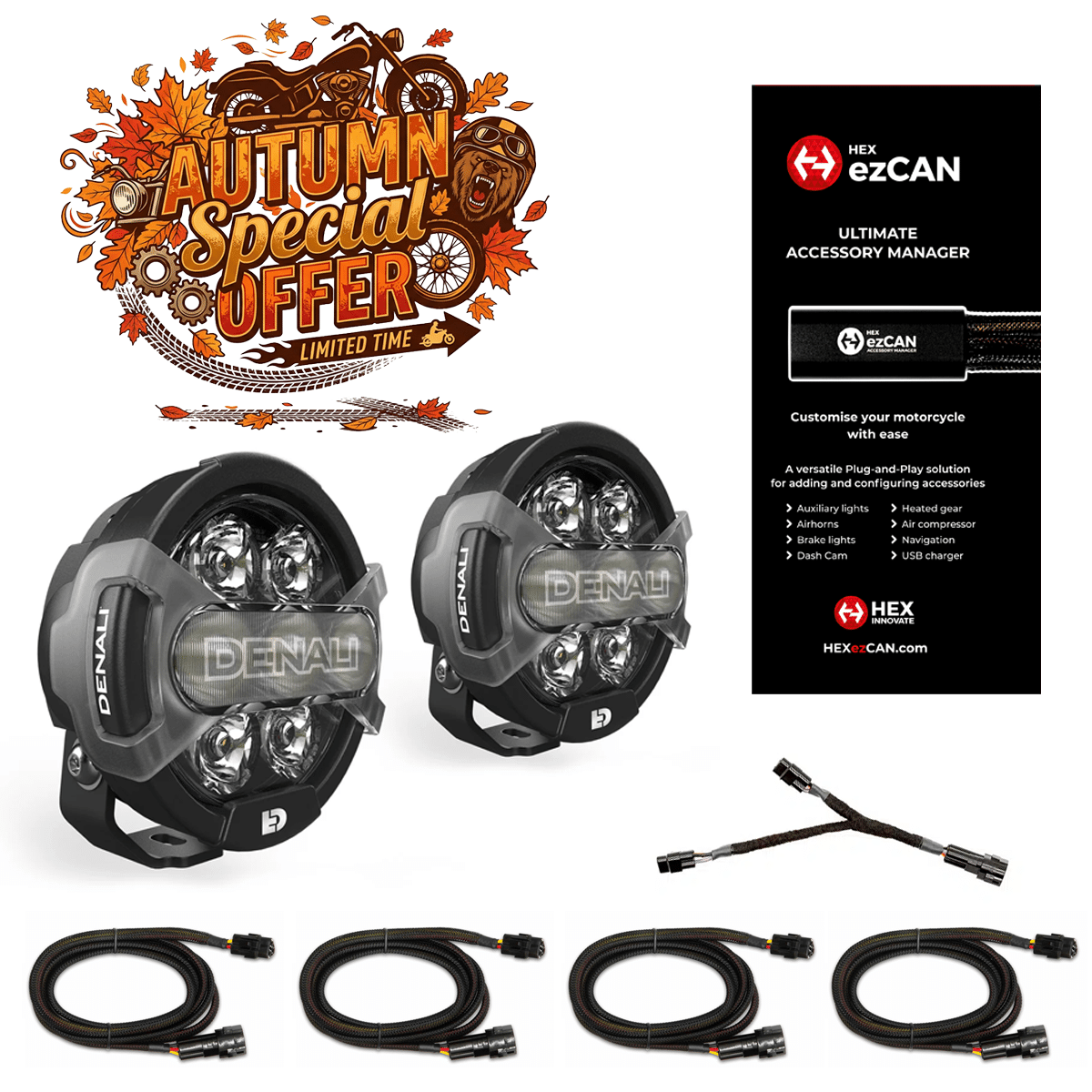 AUTUMN SPECIAL OFFER: 2x Denali D7 PRO Multi-Beam Driving Light Pods with Modular X-Lens System + a HEX ezCAN Accessory Manager + Cables